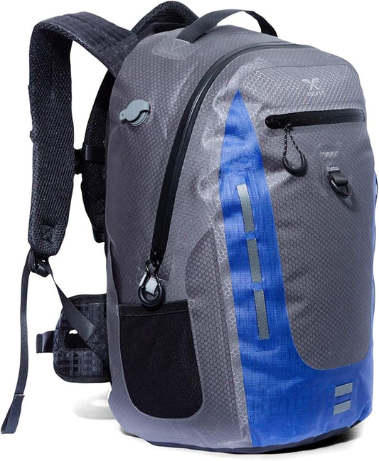 Xelfly Submersipack Waterproof Backpack - Submersible, Inflatable, Floating TPU Coated Durable Nylon Dry Bag with Airtight Zipper for Kayak, Fishing, Boating, Hiking, Paddle Board (Deep Blue, 25L)