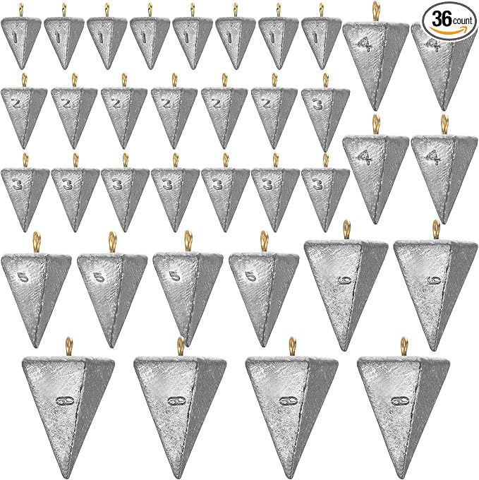 36 Pcs Pyramid Fishing Weights Sinkers Saltwater Pyramid Sinkers Rig Fishing Weights Gear Tackle Surf Casting Freshwater Ocean Catfish