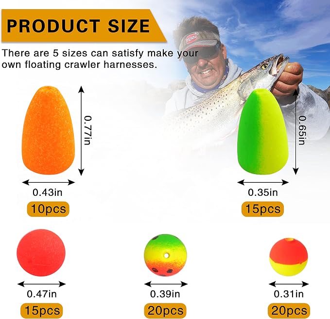 SILANON Pompano Rigs Floats Beads Kit,Foam Snell Fishing Floats Bobbers for Surf Fishing Live Bait Walleye Rig Making Accessories Bullet Cylinder Float for Trout Catfish