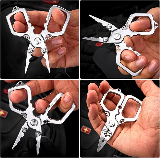 4 inch Fishing Pliers Saltwater, Stainless Steel Fishing Pliers with Split Ring, Fish Hook Remover, Tungsten Carbide Cutters, Fishing Gift for Men