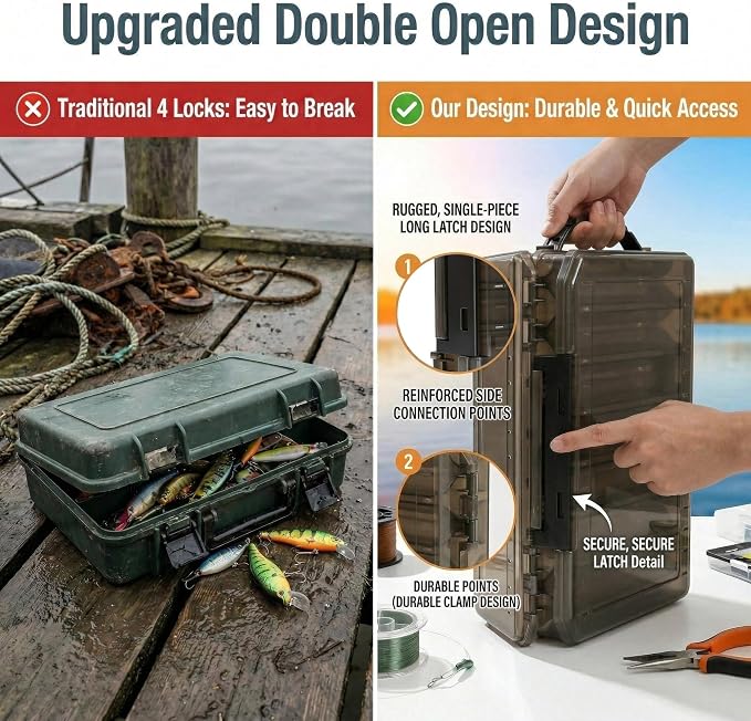 Fishing Tackle Boxes Lure Organizer: 2 Packs Hard Bait Storage Box - Double Sided Fishing Lure Case with 14 Compartments Container (White, L)