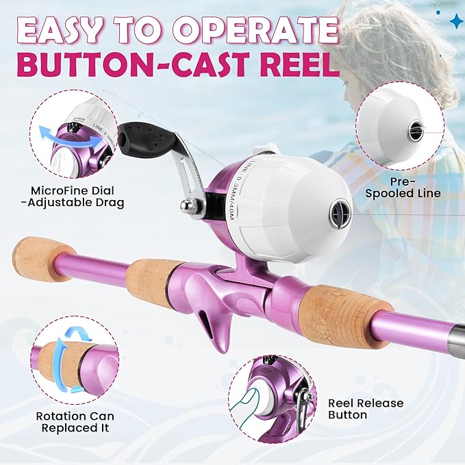 Kids Fishing Pole, Portable Telescopic Kids Fishing Poles for Boys Girls Youth, Fishing Rod and Reel Combo