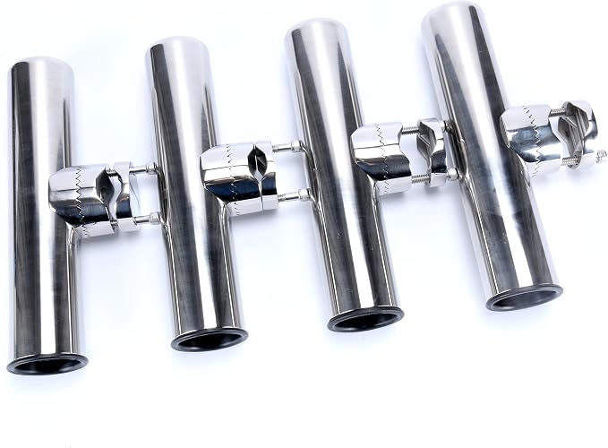 Amarine Made Boat 4pcs Fishing Rod Holder, Stainless Rail Mount Clamp on Rod Holder, Adjustable Fishing Pole Holder for Rails 7/8" to 1"
