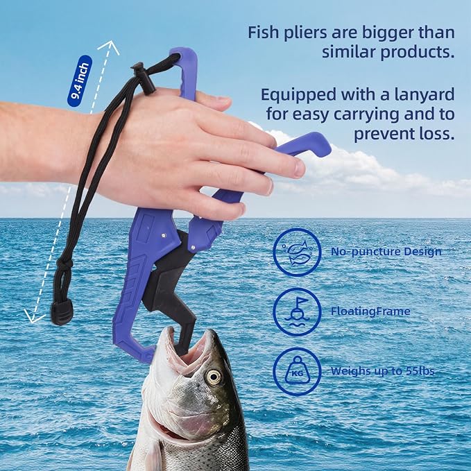 RAWILL Fishing Kit,Filleting Knife,Hook Remover,Fish Grip, Line Cutter,Fishing Scale, Pliers with Lanyards,Not Include Batteries