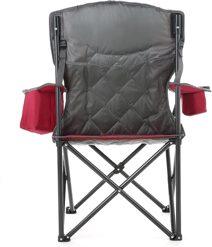 ARROWHEAD OUTDOOR Portable Deluxe Folding Camp Quad Chair w/Headrest, Glass & Cup Holders, Armest 6-can Cooler, Heavy Duty Carry Bag, 550 lbs Weight Capacity