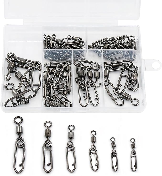 50Pcs High Strength Fishing Swivels | Ball Bearing Snap Swivels with Stainless Steel| Saltwater/Freshwater Quick-Change Snap Swivels for Catfishing Tackle,Lures