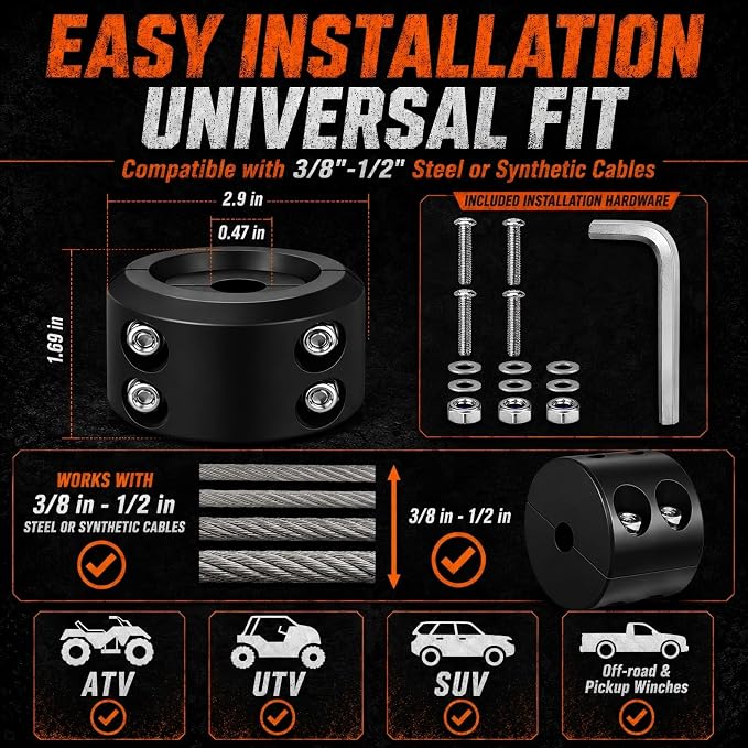Bonison Winch Stopper for Cable. Truck UTV ATV Rubber Winch Cable Stopper, Protects Towing Hook, Synthetic Rope, Cable Line from Wear or Damage, Hawse, Bumper. (Black Winch Stopper)