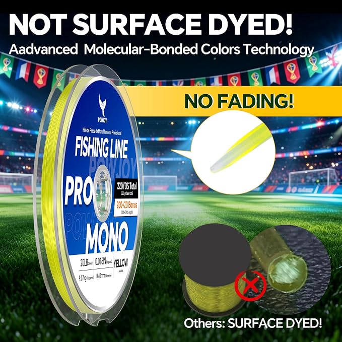 Pro Monofilament Fishing Line with Knot Instruction Cards for Multi Purpose Cost Effective, Strong Yet Thin Nylon String for Big Fishes, Tangle-Free & UV Resistant, 15/20/30/50/80LB