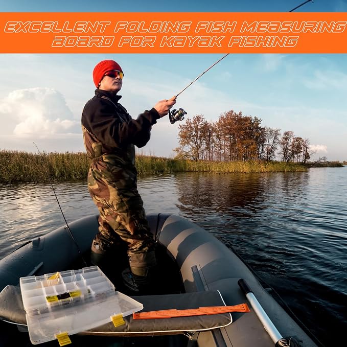 2 Pcs Foldable Fish Measuring Boards, Folding Fishing Rulers Unfolded 32 Inch Bump Board Fishing Rulers Folded to 16 Inch, Easy to Read, Portable Fish & Crab Measure Devices for Boat, Kayak, Orange