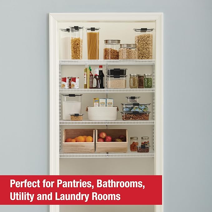 Rubbermaid 36" Pantry Organization Shelf System Direct Wall Mount 4 Shelves and Mounting Hardware Kit Included White Wire Shelving System for Home/Pantry/Closet