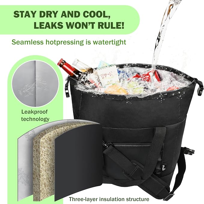 Tirrinia Insulated Soft Cooler Bag- 30 cans Leakproof Camping Ice Chest Box with Bottle Opener, Portable Cooler Box for Lunch, Picnic, Drink, Travel, Fishing