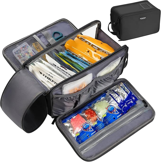 THKFISH Fishing Soft Plastic Bait Storage, Water-Resistant Extra-Large Clear Sleeves Tackle Bait Bag Storage For Lure Hooks, Sinkers & Fishing Accessories(Black)