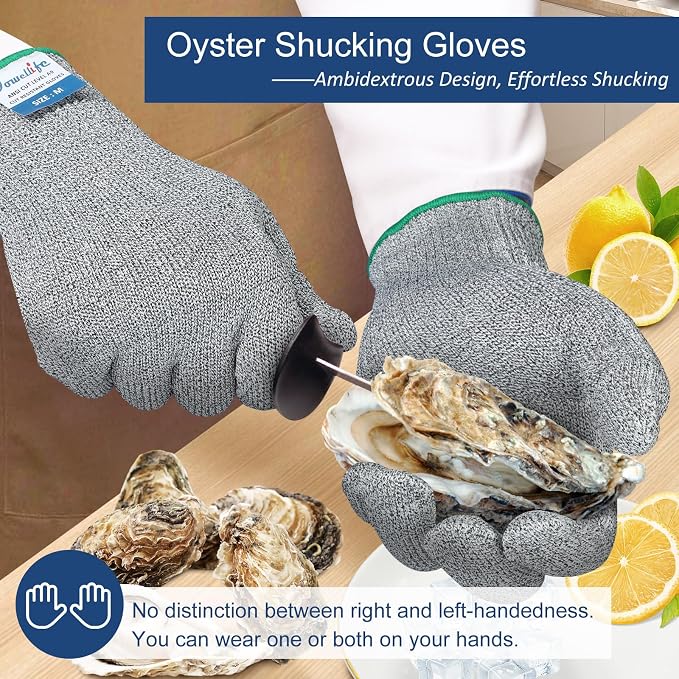 Dowellife Cut Resistant Gloves A9 Maximum Protection - Food Grade Kitchen & Chef Gloves for Food Prep, Knife Cutting, Mandoline Slicing, Butcher, Oyster Shucking, Fish Handling (Medium, 2 Pairs)