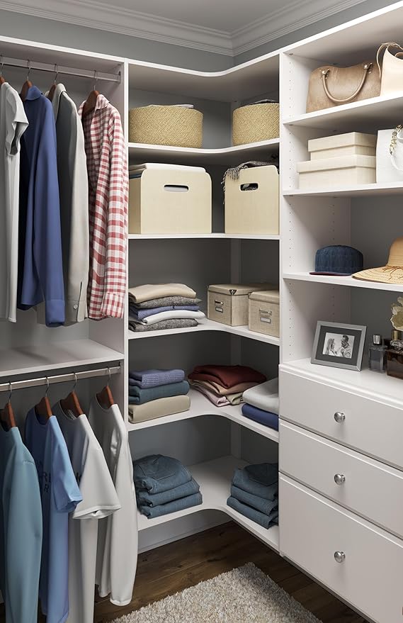 Easy Track PH43-WH Ultimate Corner Wood Kit Closet Organizer in White with Chrome Hardware