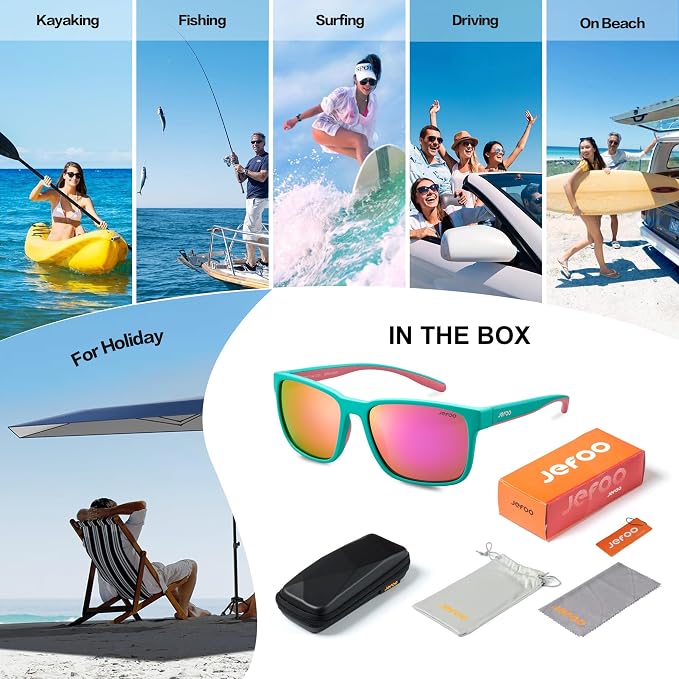 Jefoo Polarized Fishing Sunglasses for Men Women Kayaking Surfing Driving Lightweight Sports Sun Glasses UV Protection