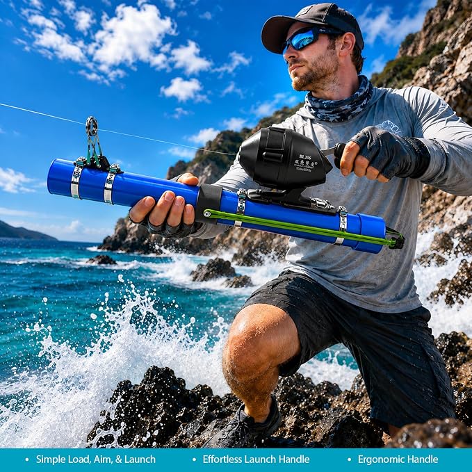 Fishing Catapult Rod, Portable Catapult Fishing Pole with Reel & Metal Lure, Complete Casting Kit with 2 Latex Tubes & Carry Bag for Saltwater and Freshwater Fishing Gear