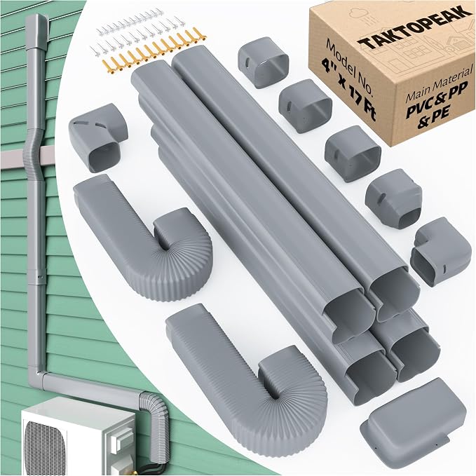 4'' 17 Ft Mini-split Line Set Covers, Line Hide Cover Kit for Mini Split Air Conditioners and Central AC, Grey
