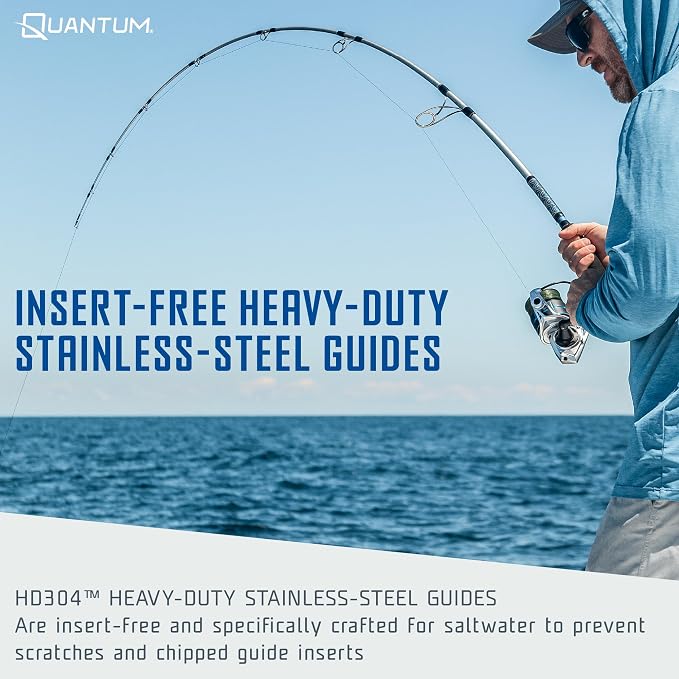 Quantum Strive Spinning Reel and Fishing Rod Combo, Graphite Composite Blank, 4+1 Bearings, Silver/Blue