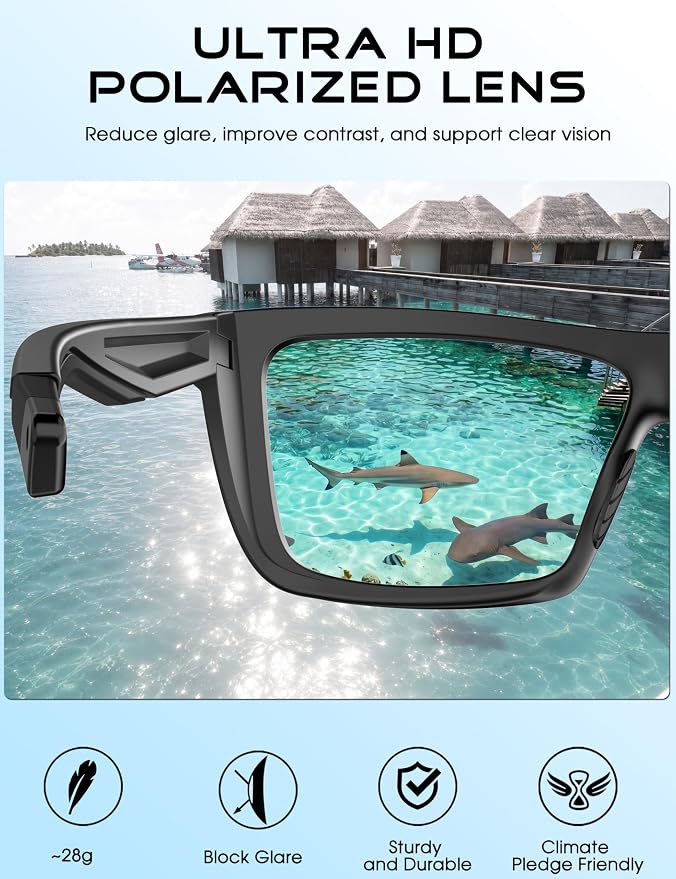 ATTCL Sports Polarized Sunglasses for Men: Secure Anti-Slip Lightweight TR90 Square Frame UV Protection for Driving Fishing