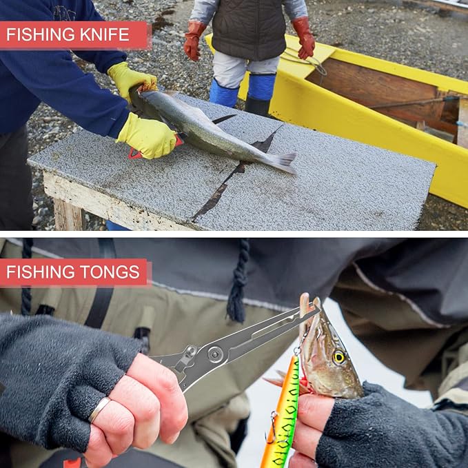 Fishing Tool Kit Fillet Knife Fishing 8pack Including Fishing Knife Fishing Scissors Fishing Pliers Saltwater Fish Measuring Ruler,Anti-Lost Lanyard Waterproof Storage BagTackle Accessory Kit