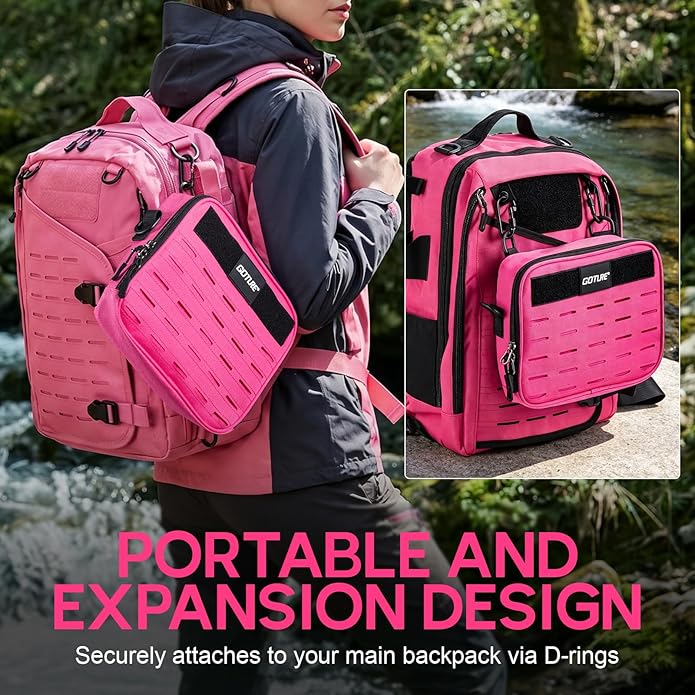 Goture Fishing Tackle Bag, Bait Storage Binder with Detachable PVC Clear Sleeves, 900D Water-Resistant Pink Sling Bag, Soft Bait Hooks Sinkers Fishing Accessories Storage for Saltwater & Freshwater