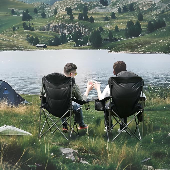 Aohanoi 2 Pack Camping Chairs for Heavy People,Outdoor Folding Camp Chairs for Adults with Cup Holder & Cooler Bag for Outside,Outdoor Lawn Chairs Supports Up to 400lbs
