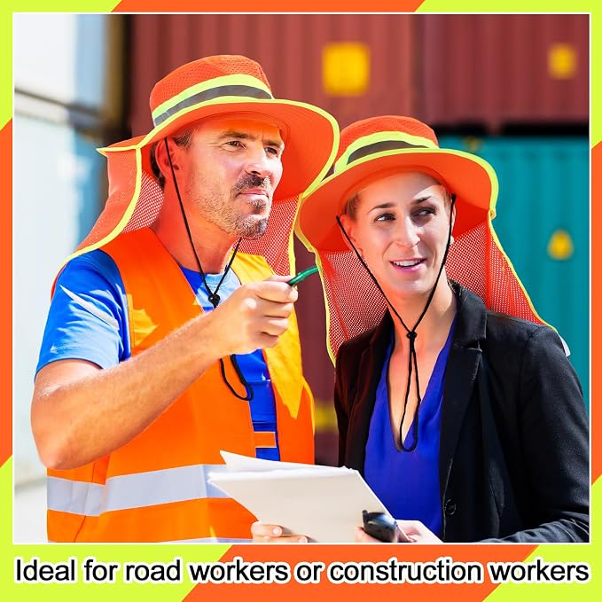 Jexine 10 Pcs High Visibility Reflective Hat with Neck Flap Safety Sun Hat for Men Bucket Cap Boonie Hats Bulk