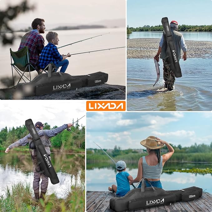 Lixada Fishing Rod Case, Portable Folding Fishing Rod Case Fishing Pole Reel Storage Bag Fishing Gears Organizer
