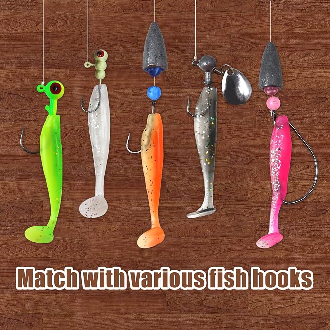 MAFIMOEA 50 Pcs Soft Fishing Lures Plastic Paddle Tail Swim Baits Kit for Bass Trout Walleye Crappie 5 Mixed Colors Fishing Soft Plastic Lure Kit 5.5CM