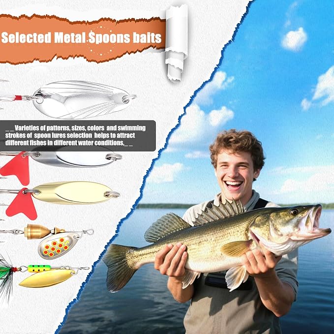 EXAURAFELIS Fishing Lures,Tackle Box with Tackle Included, Crankbaits, Spoon, Shrimp Worm Bait, Hooks,Weights & Other Accessories, Fishing Lures kit Lure Set for Bass Trout Salmon