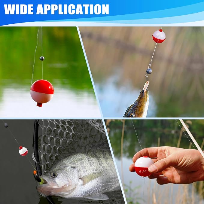 AGOOL Fishing Bobbers Set Snap Hard ABS on Red/White Fishing Floats Bobbers Push Button Round Buoy Floats Tackle Accessories Size: 0.5/0.75/1/1.25/1.5/2/2.5 Inch