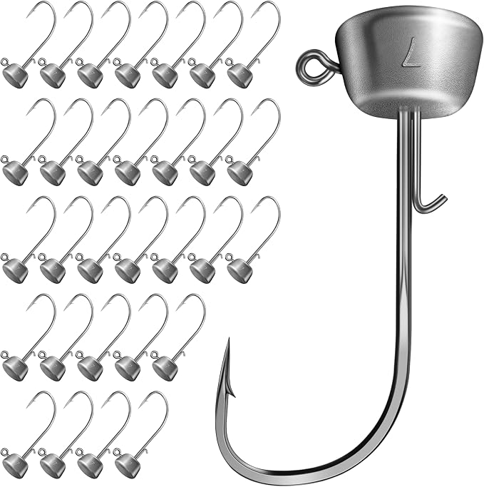 Ned Rig Jig Heads Kit – 30pcs Mushroom Jighead Hooks for Bass & Crappie Fishing Lures, Perfect for Soft Plastic Baits in Freshwater & Saltwater