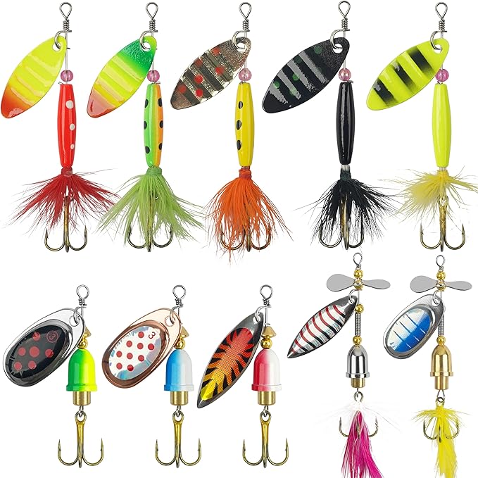 Fishing Lures Spinnerbait Kit Rooster Bait Tail Fishing Lures Inline Spinner Baits Bass Salmon Trout Spoon Hard Metal Spinnerbaits for Saltwater Freshwater