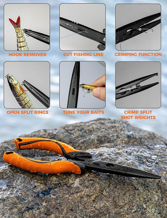5PC Fishing Tool Kit - Fillet Knife, 2PC Fishing Pliers,Fishing Braid Scissors and Fish Lip Gripper, Fishing Gear for Fly Fishing, Ice Fishing