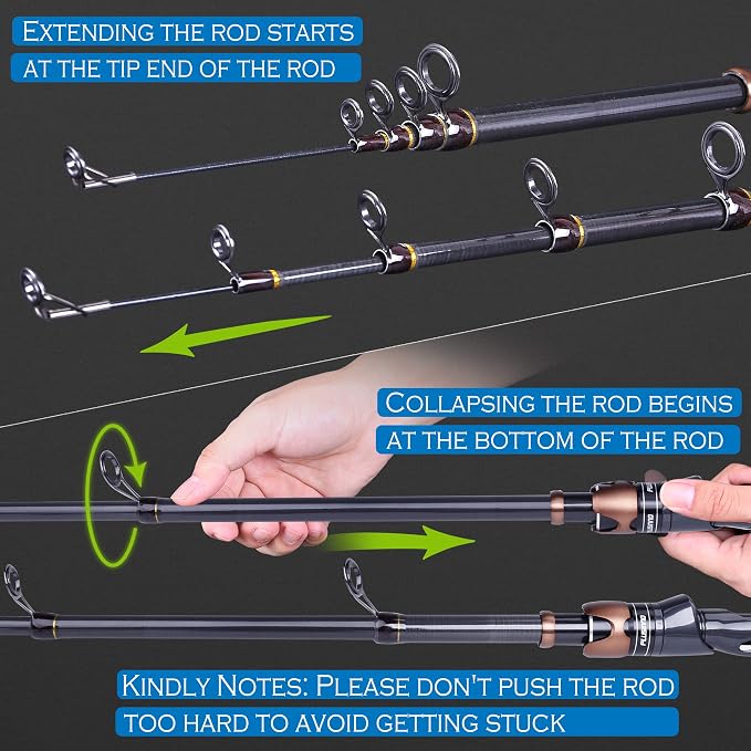 PLUSINNO Fishing Rod and Reel Combos, Bronze Warrior Toray IM6 Carbon Matrix Telescopic Fishing Rod Pole, 12 +1 Shielded Bearings Stainless Steel BB Spinning Reel, Travel Freshwater Fishing Gear