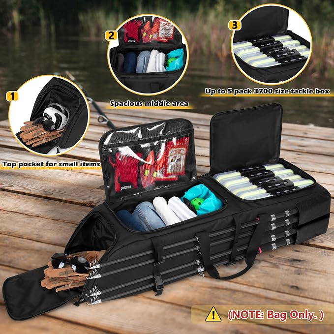 Rexmica Fishing Rod Bag Backpack Holds 8 Rods & Reels, Fishing Tackle Bag with Compartment for Tackle Boxes, Fishing Gear or Equipment, Fishing Pole Carrying Bag with Tactical Molle System