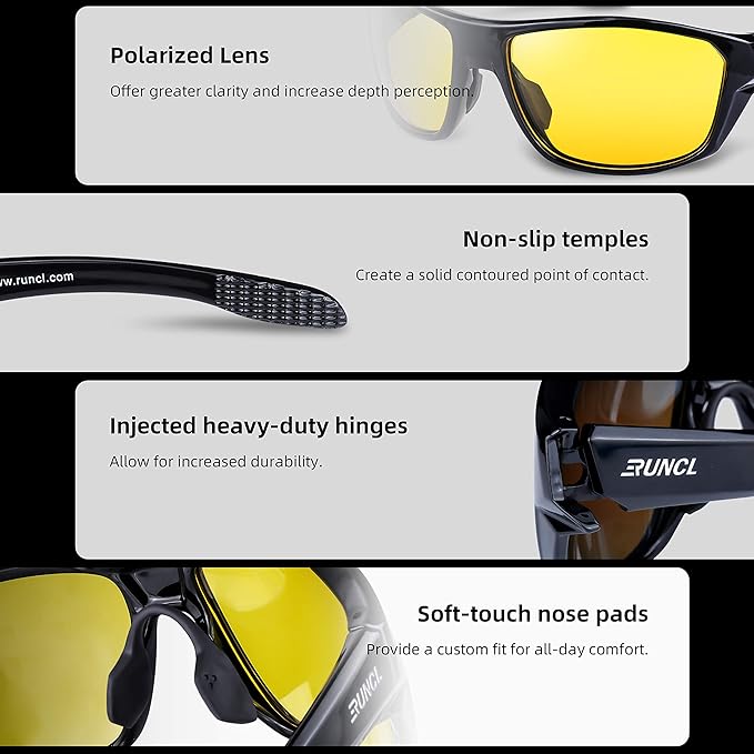 RUNCL Polarized Sports Sunglasses Billy, Fishing Sunglasses UV400 - Ultralight Floating TAC Lens, Anti-seawater Coating