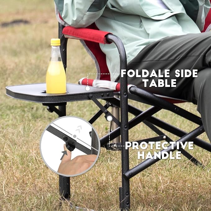Timber Ridge Aluminum Oversized Camping Chair, Lightweight Portable Directors Chair with Side Table Detachable Side Pocket for Outdoor Camping, Lawn, Picnic, Support 400lbs Red
