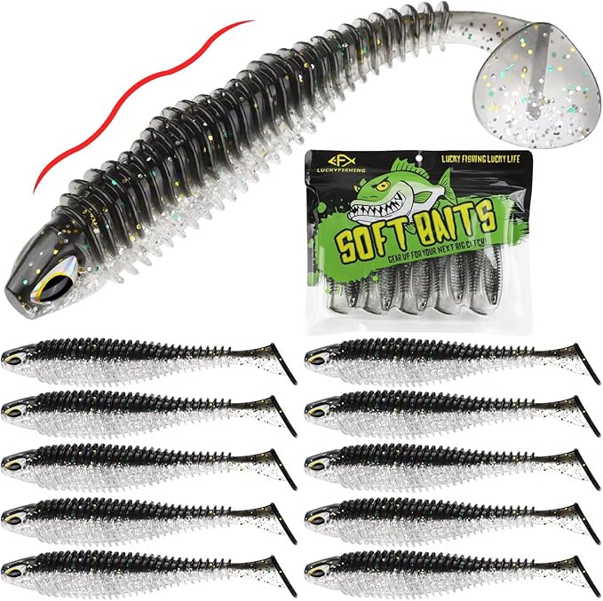 LUCKYFISHING Paddle Tail Swimbaits 10/16/20 PCS Fishing Lures Soft Plastic Lures for Trout Crappie Walleye Soft Baits for Bass Fishing Freshwater Saltwater 4.1/3.5/3/2.5 Inch