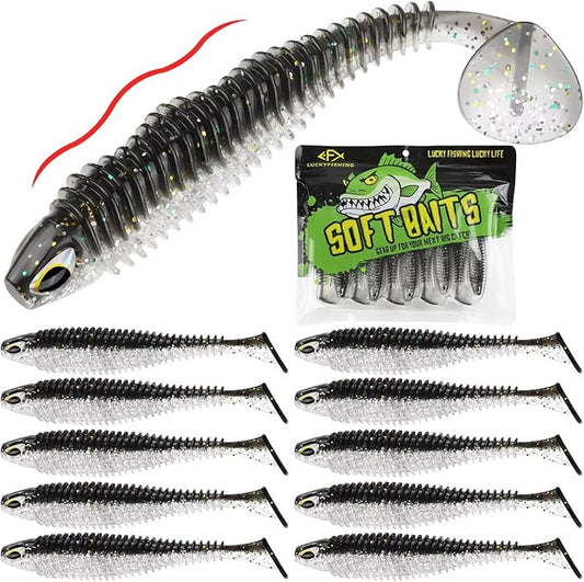 LUCKYFISHING Paddle Tail Swimbaits 10/16/20 PCS Fishing Lures Soft Plastic Lures for Trout Crappie Walleye Soft Baits for Bass Fishing Freshwater Saltwater 4.1/3.5/3/2.5 Inch