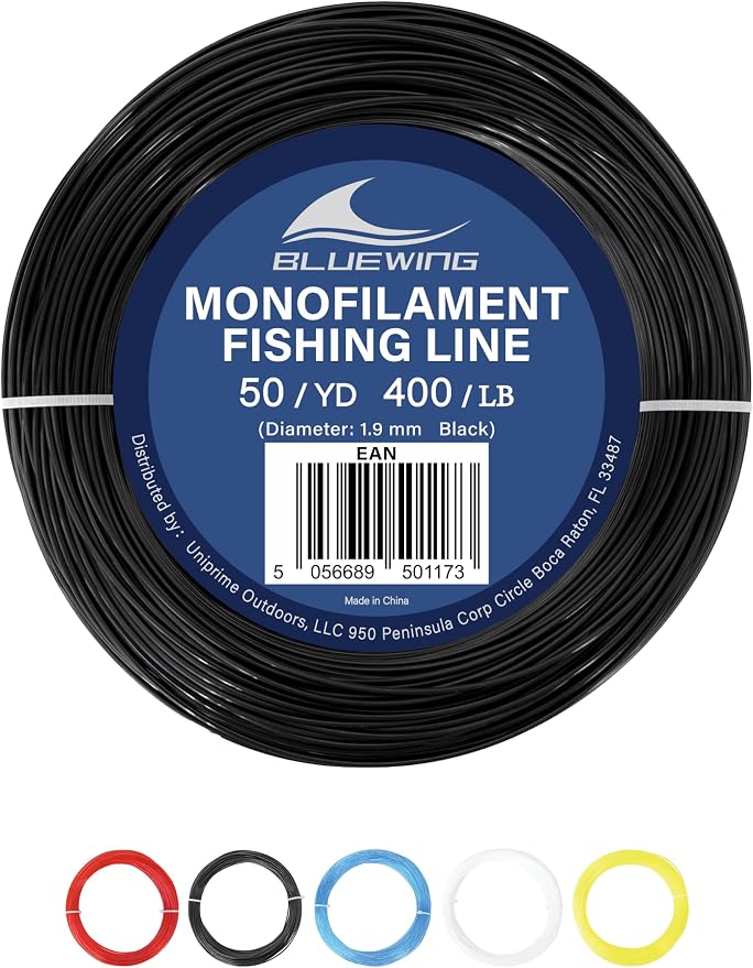 BLUEWING 50/100yd Outrigger Line Rigging Kit Mono with 20pcs/40pcs Aluminum Sleeve Crimps and 1.9mm 400LB Test Monofilament Fishing