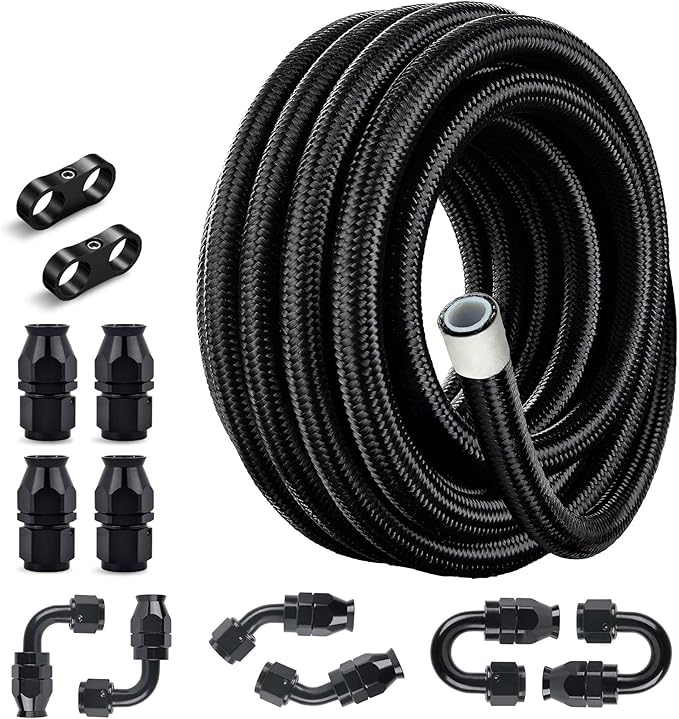 EVIL ENERGY 8AN PTFE Fuel Line Kit,E85 Nylon Braided Fuel Hose 20FT AN8 PTFE Fuel Line Hose(12/32 Inch ID)