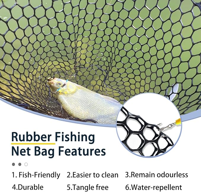Telescoping Rubber Fishing Net with Handle 64"/46“ Long Silicone Large Fish Landing Net Kayak/Fishpond/Saltwater Extendable Fishing Gear Accessories
