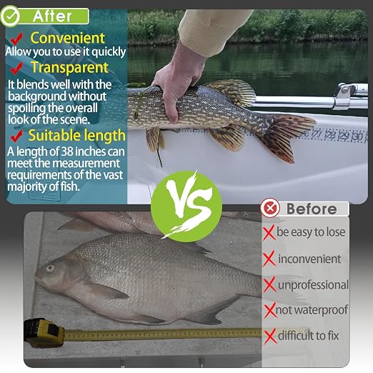 38" Boat Ruler Fish Measuring Sticker - Transparent Waterproof Decal Tape Measure - Clear Discreet Adhesive for Boat, Kayak, Net, Gaff, Table - 2 Pack