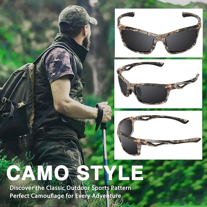Camo Polarized Wrap-around Sport Sunglasses for Men Women UV400 Driving Fishing Hunting Sun Glasses