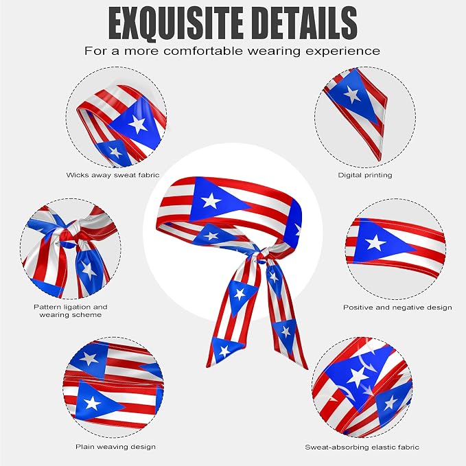 Flag Tie Headbands for Men Women, Moisture Wicking Sweatband Breathable Sports Headwrap, Non-Slip Stretchy Adjustable Fitness Hair Band