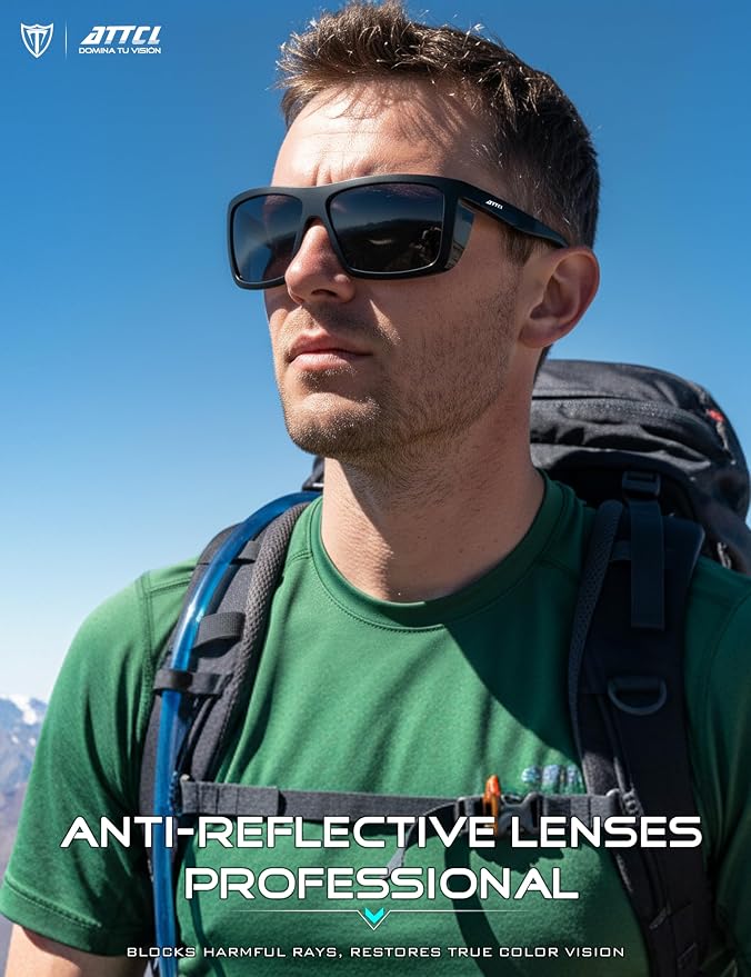 ATTCL Sports Polarized Sunglasses for Men: Secure Anti-Slip Lightweight TR90 Square Frame UV Protection for Driving Fishing