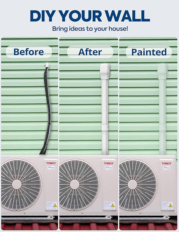 3" Flexible Level Bend Cover, 90°-135° Flat Elbow, Upgrade PP Heat-resistant, Paintable Decorative Line Set Cover Kit Parts Accessories for Mini Split Air Conditioners, AC, HAVC and Heat Pumps