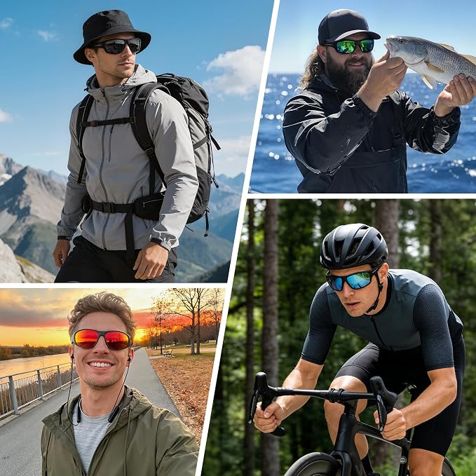 XVXV Polarized Sports Sunglasses for Men, Wrap Around Sun Glasses UV Protection for Cycling Fishing Driving