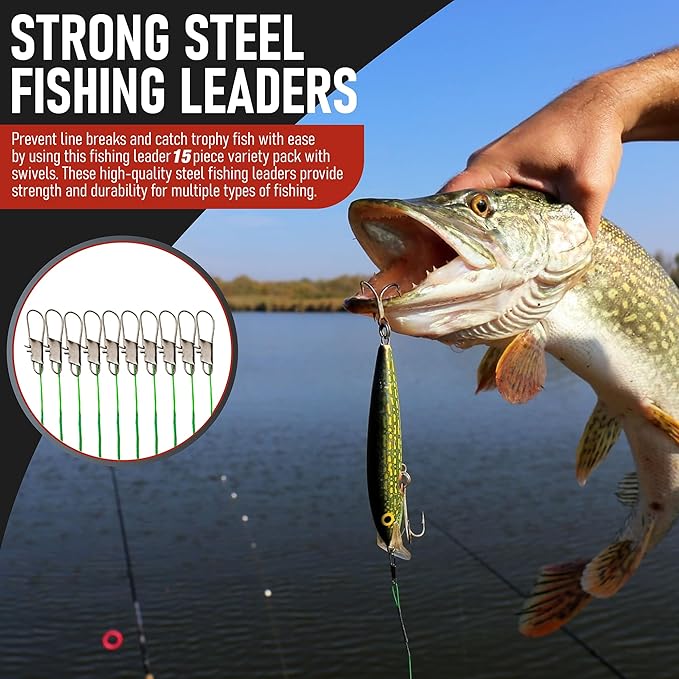Fishing Leaders with Swivels - Carp - Pike - Catfish - Muskie - Walleye - Bass - Mackerel - Snapper